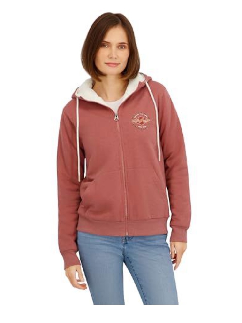 Billabong Ladies Full Zip Sherpa Lined Hoodie Jacket, Rose Brown, Small